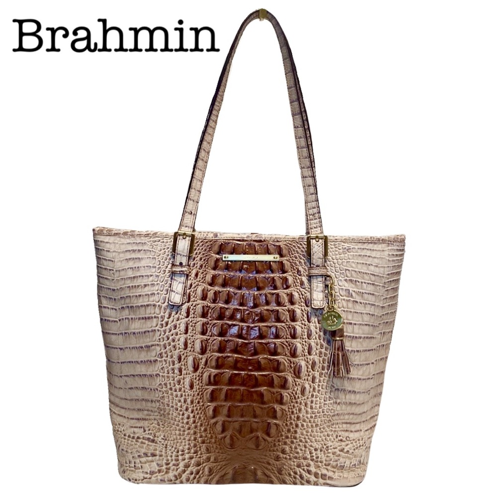 Brahmin Asher Melbourne Ombre Brown Crocodile Embossed Leather Tote Bag